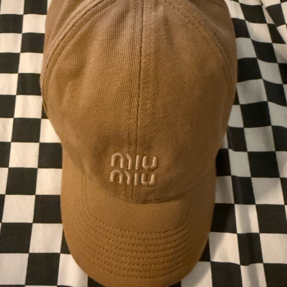 Miu Miu Tan and Black Logo Strap Baseball Cap